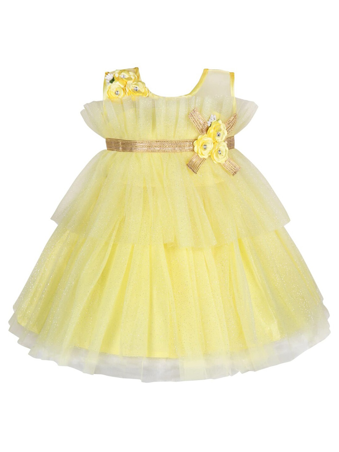

Wish Karo Girls Embellished Sleeveless Corsage Net Fit & Flare Dress, Yellow