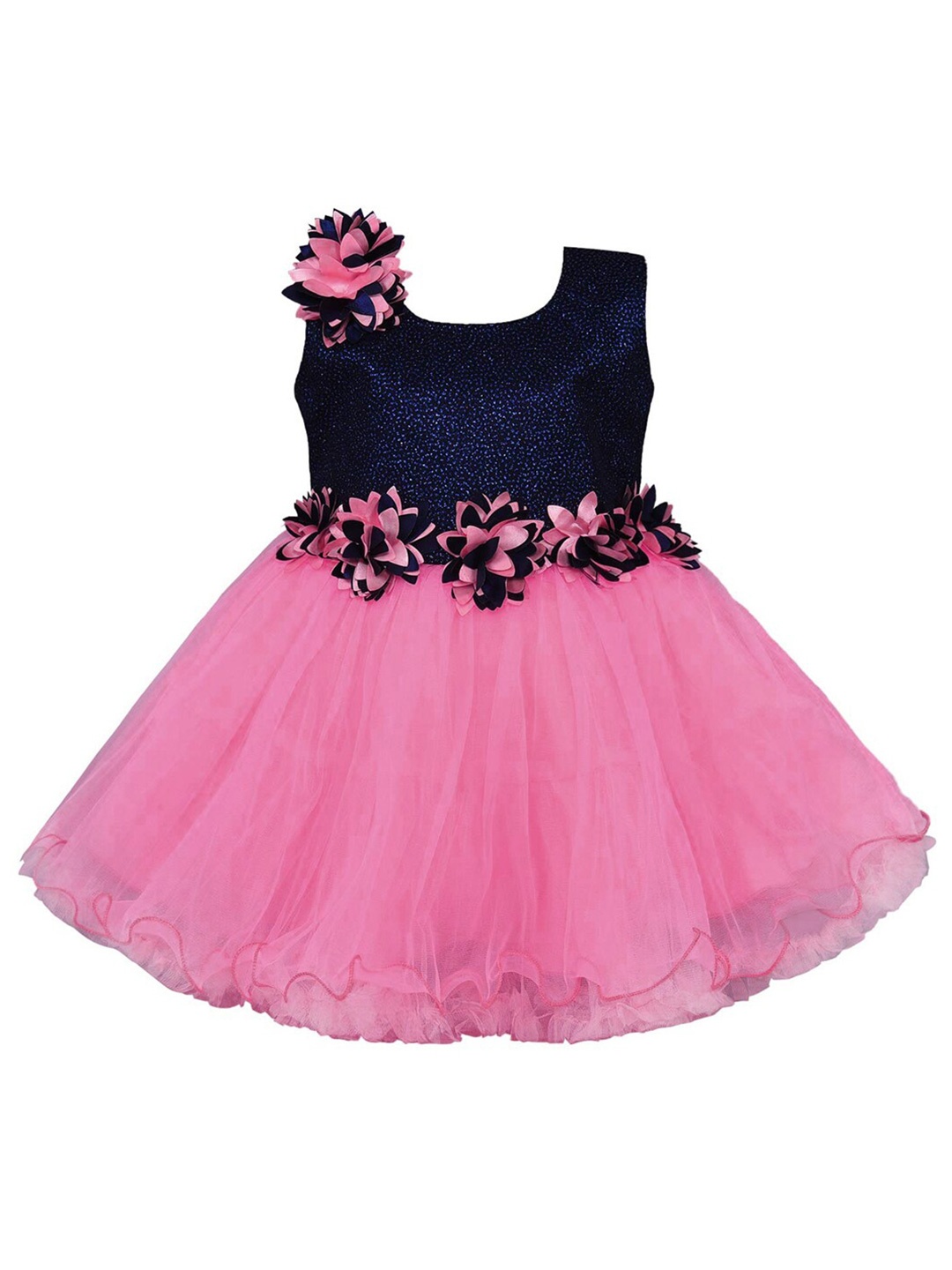 

Wish Karo Girls Sleeveless Corsage Net Fit & Flare Dress, Pink