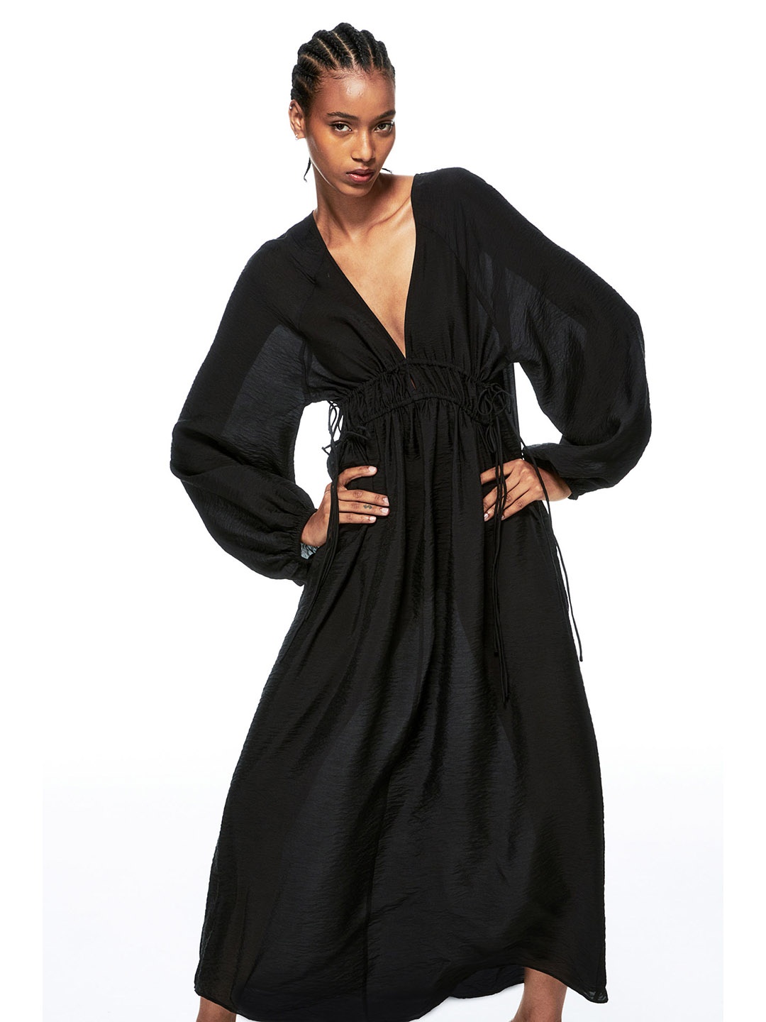 

H&M Oversized Tie-Detail Dress, Black