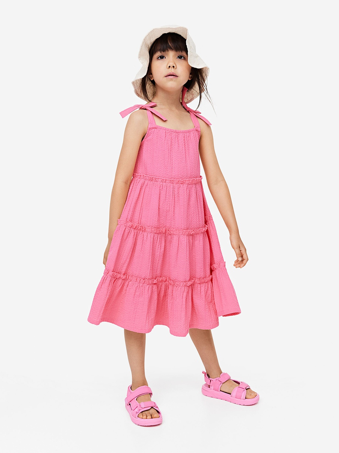 

H&M Girls Pure Cotton Seersucker Dress, Pink