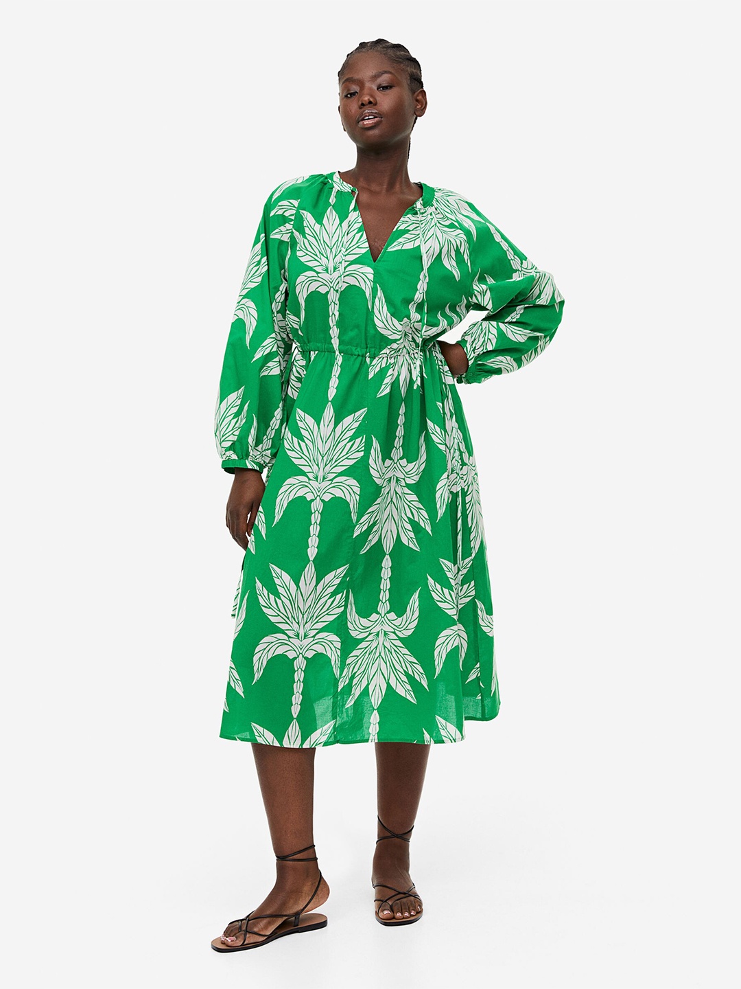 

H&M Tie-Detail Cotton Dress, Green