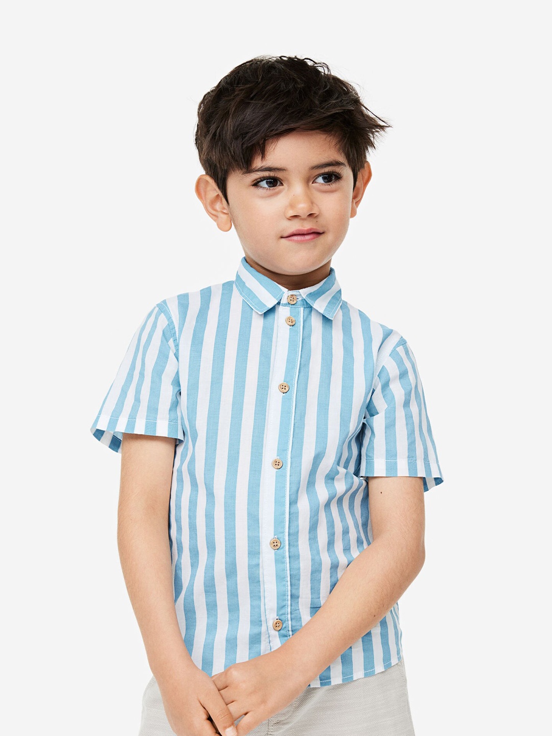 

H&M Boys Short-Sleeved Cotton Shirt, Blue