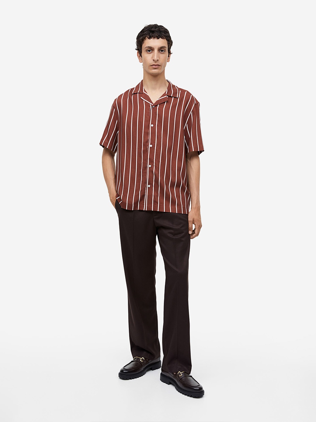 

H&M Relaxed Fit Patterned Resort Shirt, Brown
