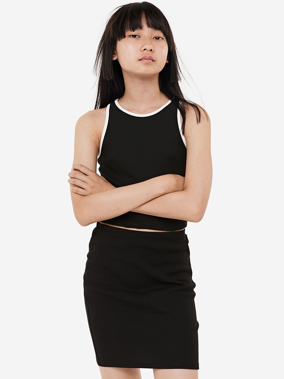 

H&M Girls 2-Piece Ribbed Jersey Set, Black