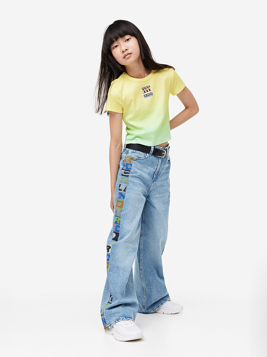 

H&M Girls Printed Ribbed T-Shirt, Yellow