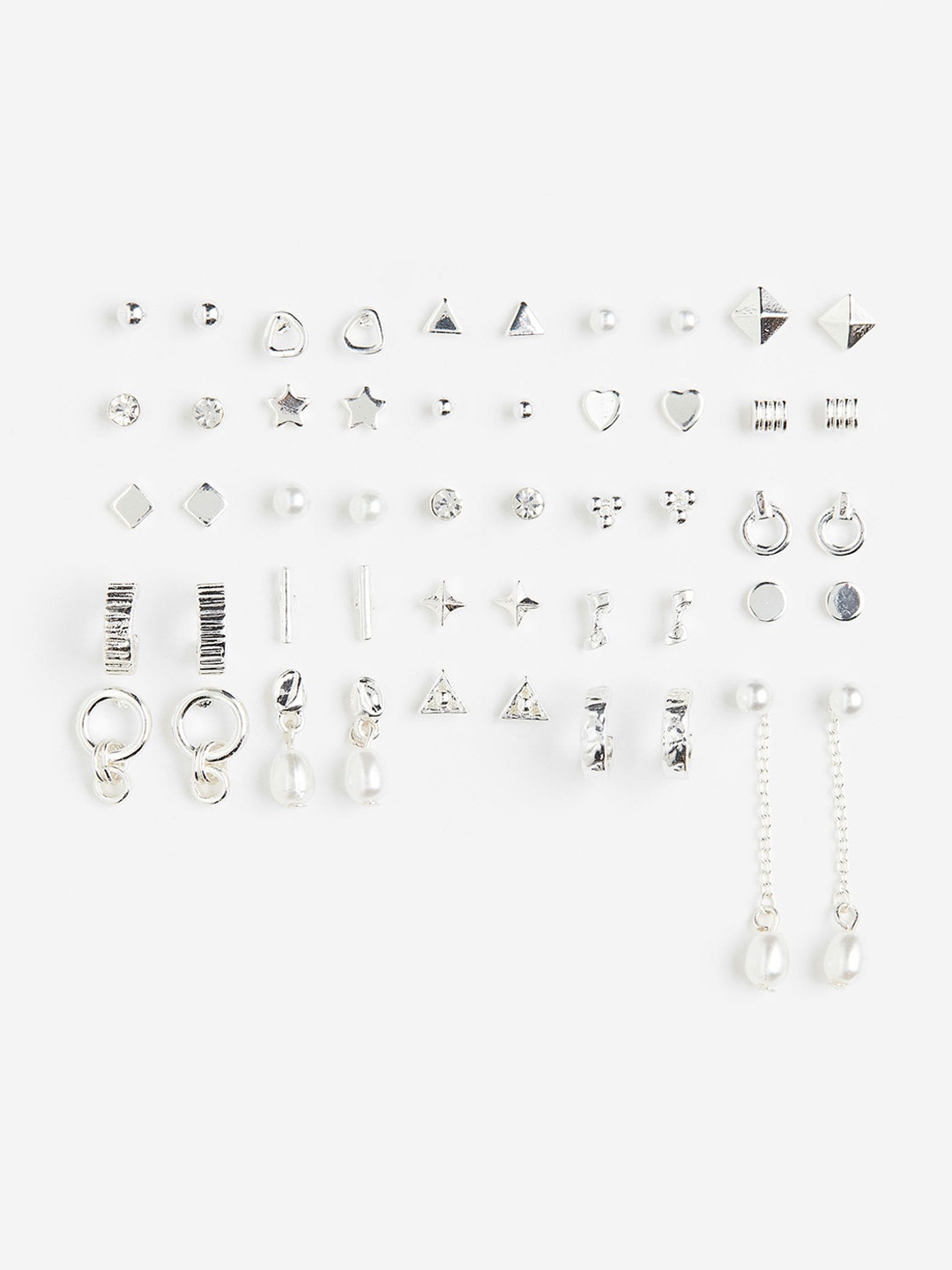 

H&M 25 Pairs Earrings & Studs, Silver