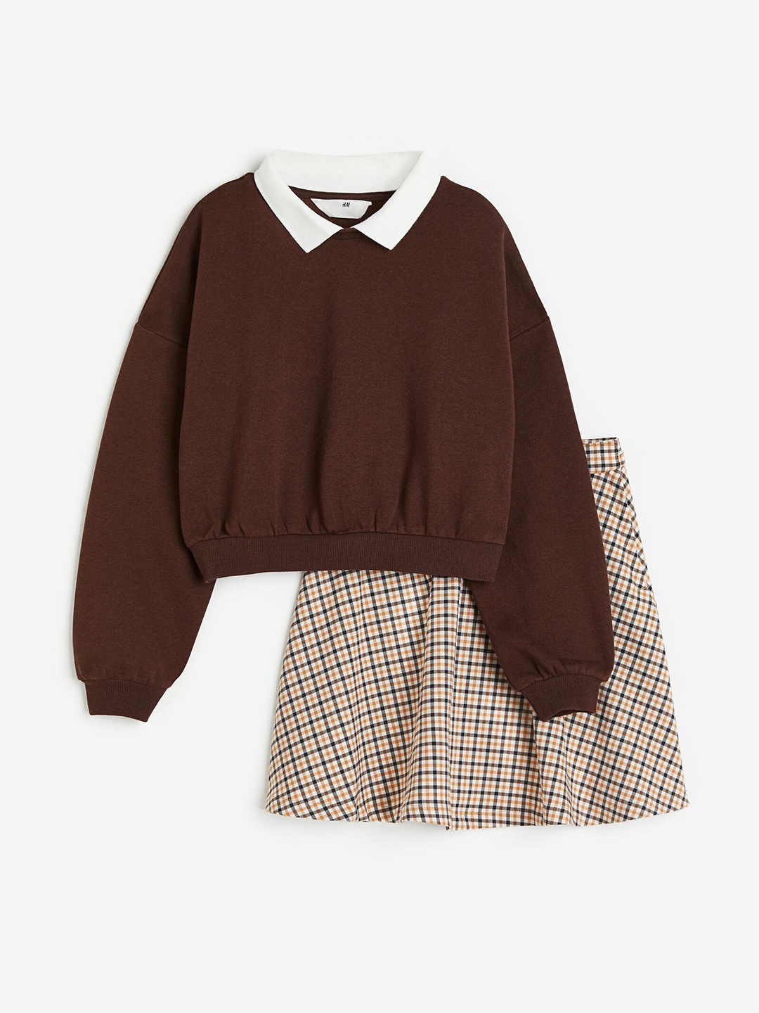 

H&M Girls 2-Piece Sweatshirt & Skirt Set, Brown