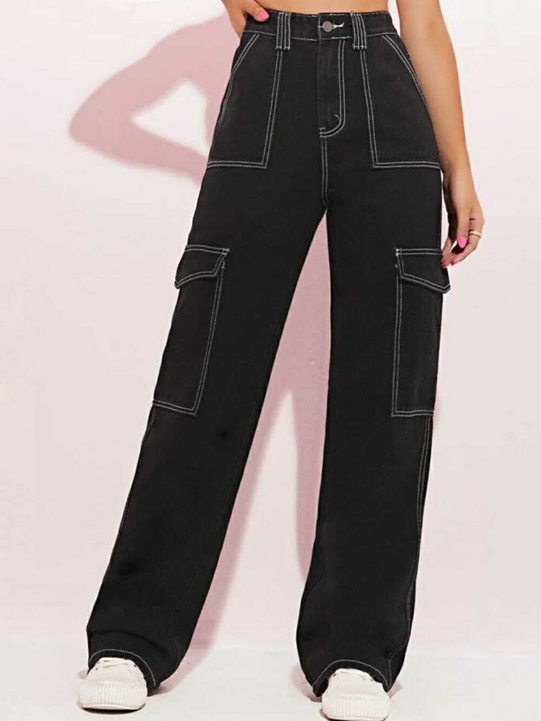 

BROADSTAR Women Smart Wide Leg High-Rise Stretchable Jeans, Black