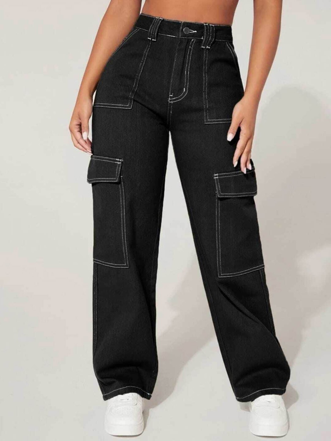 

BROADSTAR Women Smart Wide Leg High-Rise Stretchable Jeans, Black