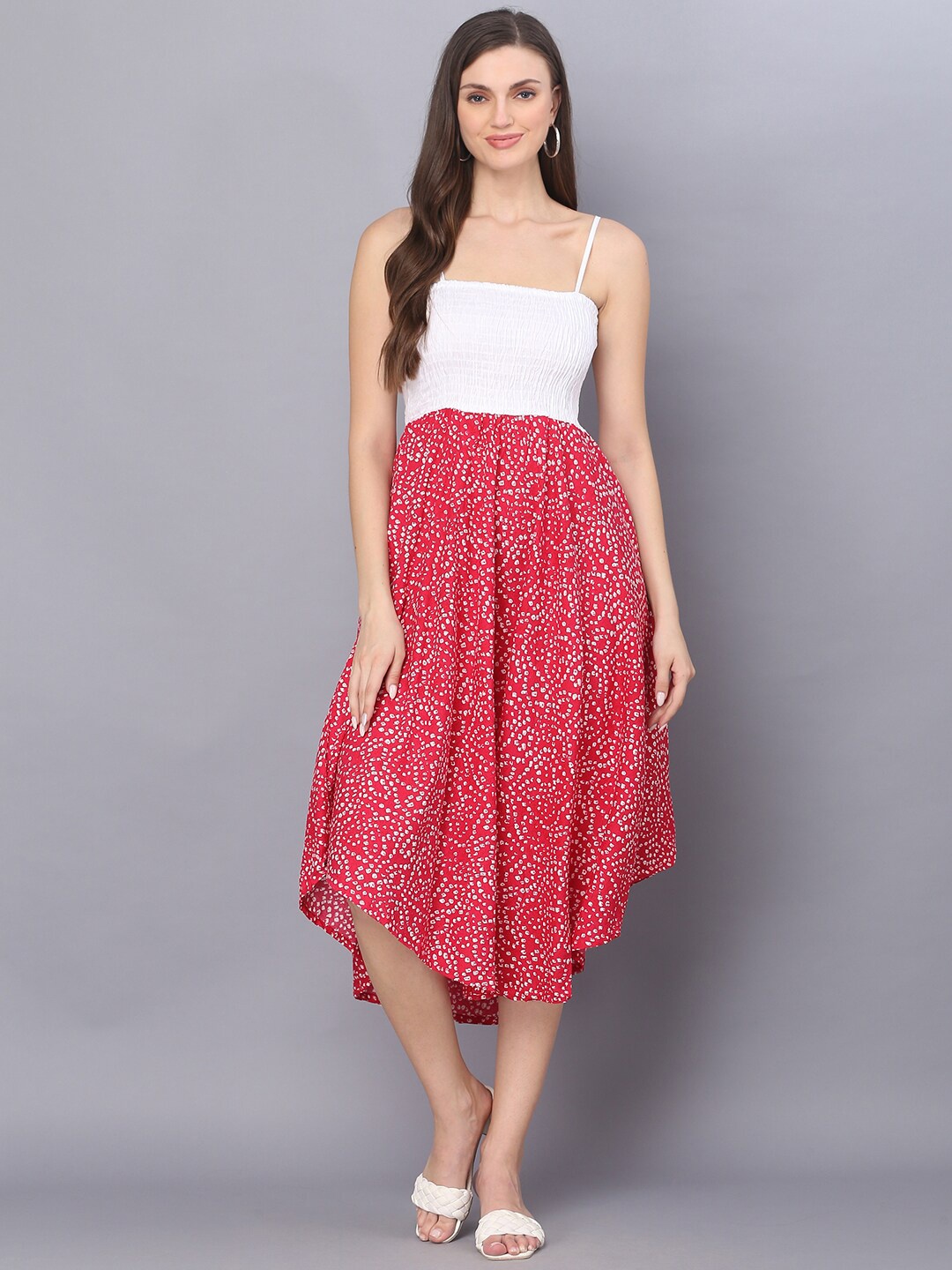 

KALINI Ethnic Motifs Printed Smocked Fit & Flare Midi Dress, Pink