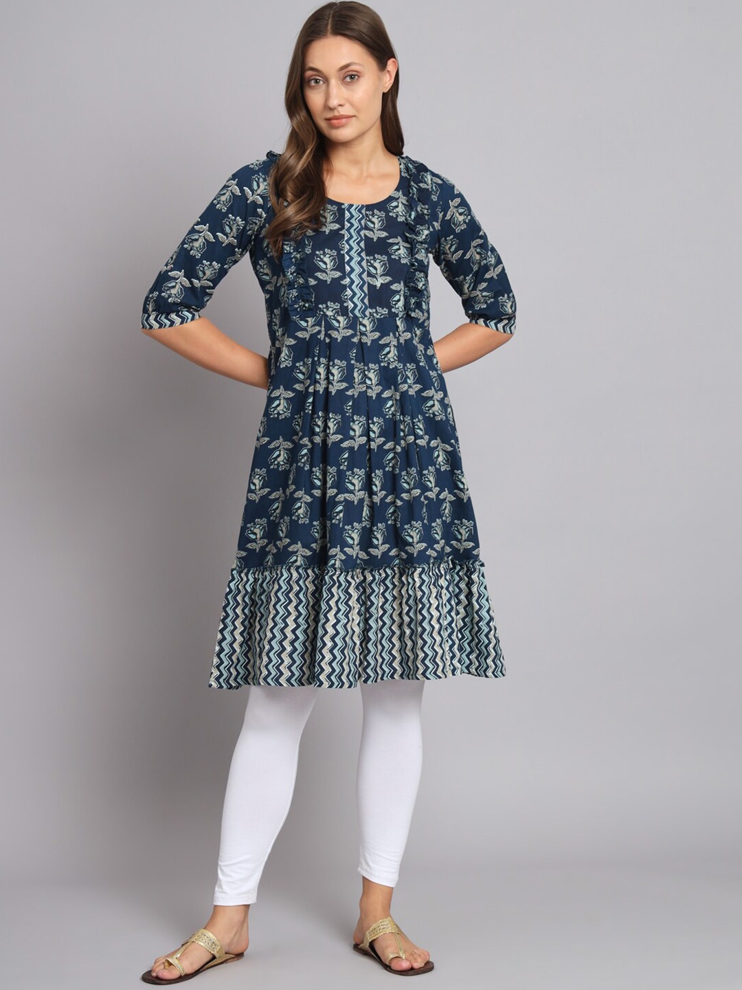 

KALINI Blue Floral Print Anarkali Kurta