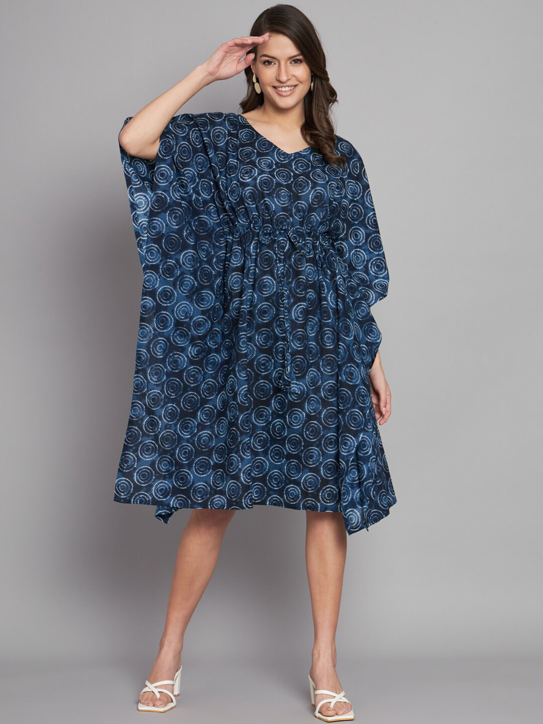 

KALINI Kaftan Flared Sleeve Dress, Navy blue