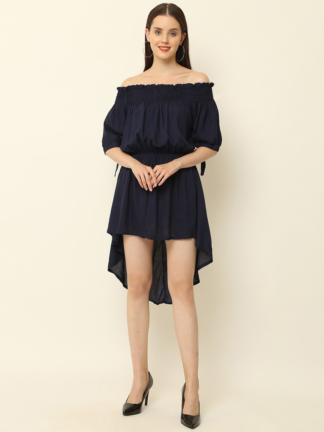 

KALINI Blue Off-Shoulder Puff Sleeve Fit & Flare Dress