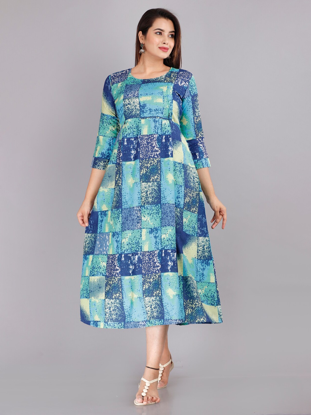 

KALINI Abstract Printed Maternity Feeding A-Line Midi Dress, Green
