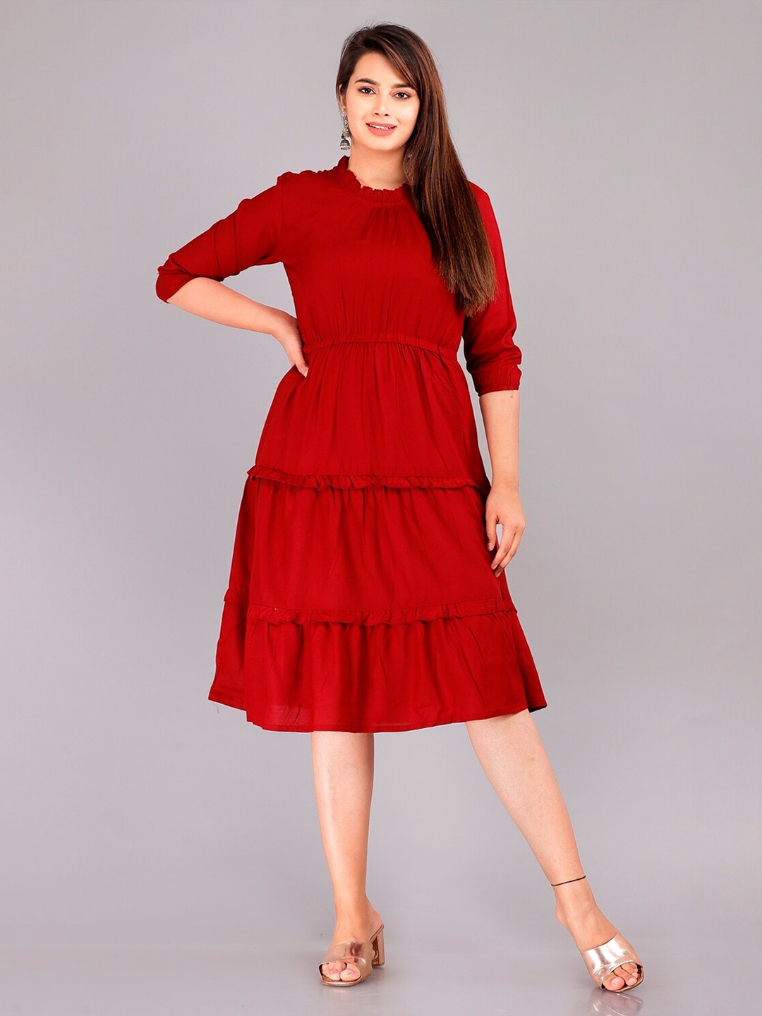 

KALINI Ruffled Tiered Fit & Flare Dress, Red