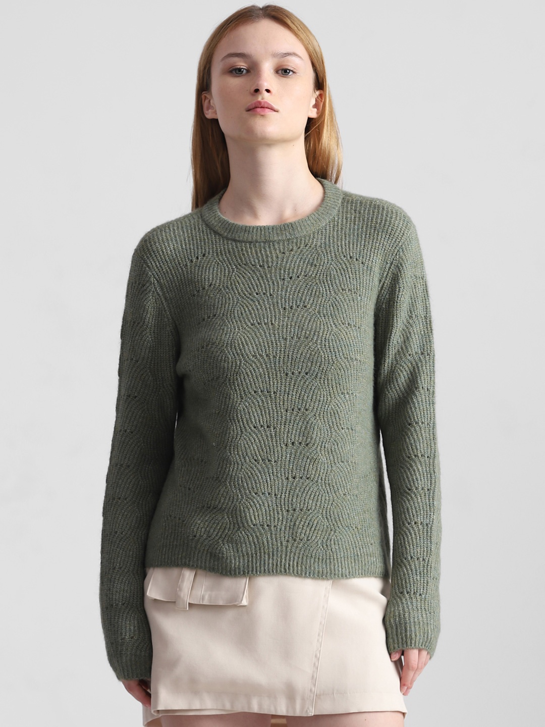 ONLY Self Design Cable Knit Pullover, Green