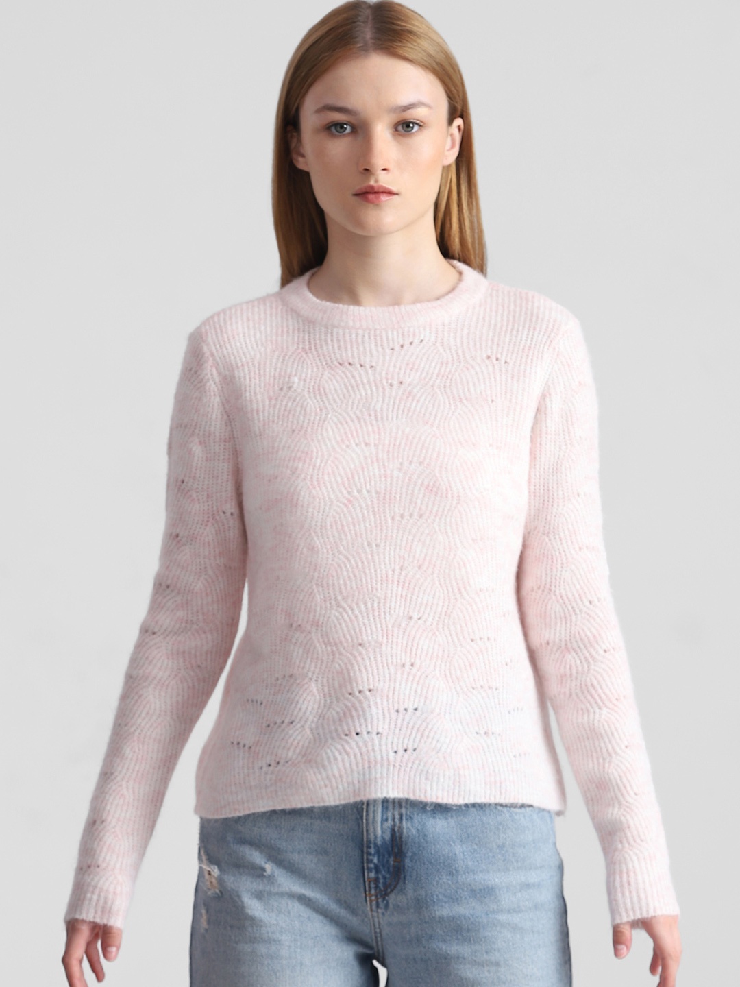 

ONLY Self Design Cable Knit Pullover, Pink