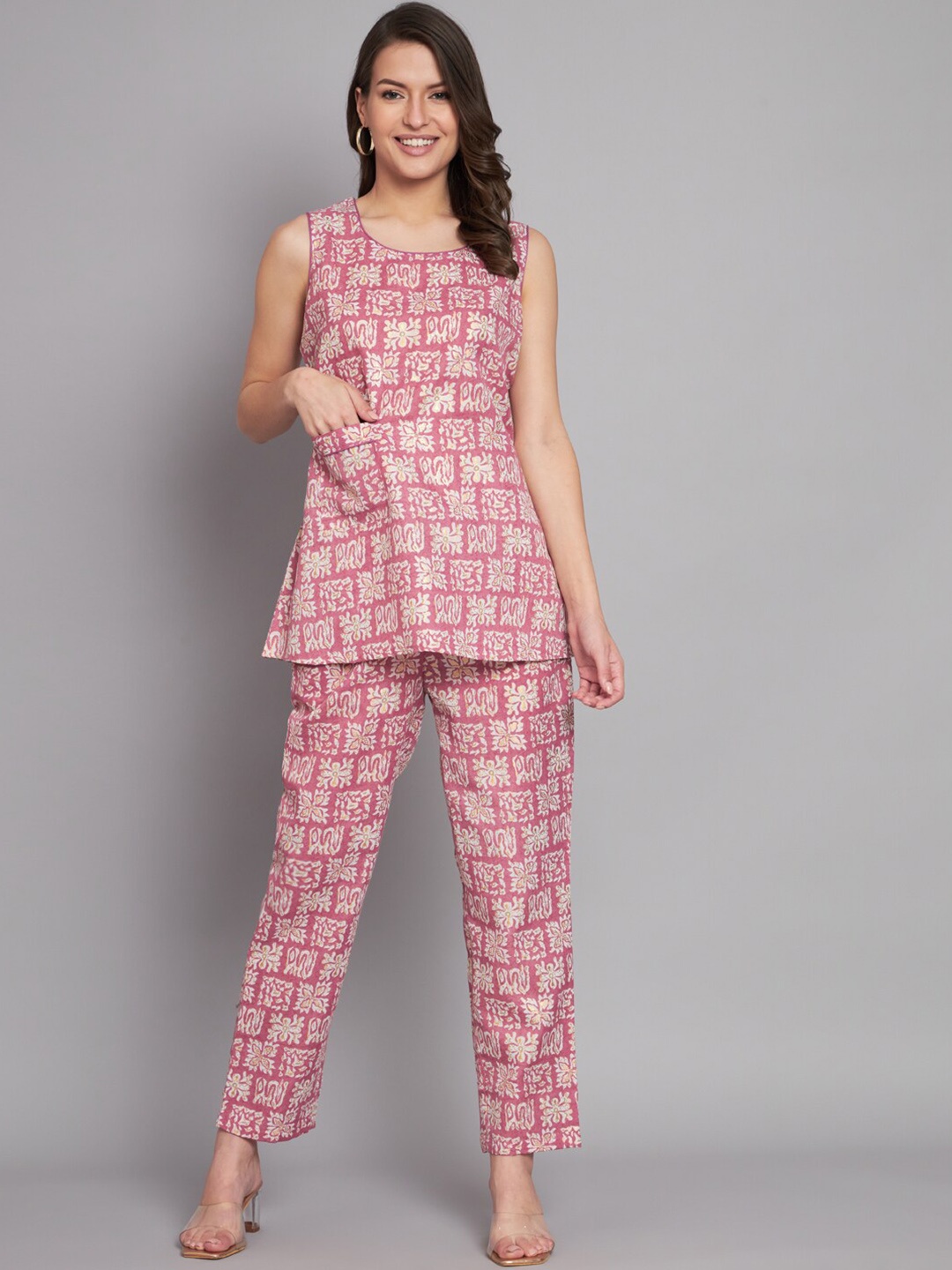 

KALINI Printed Pure Cotton Top With Trouser, Pink