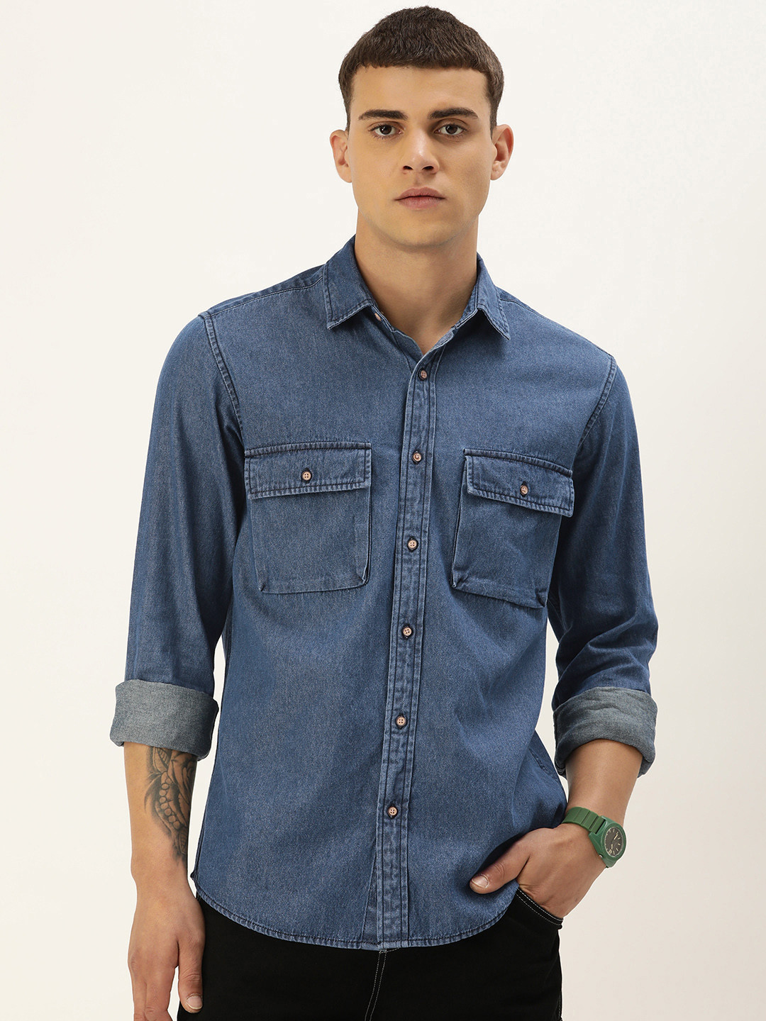 

Bene Kleed Men Opaque Denim Cotton Casual Shirt, Blue