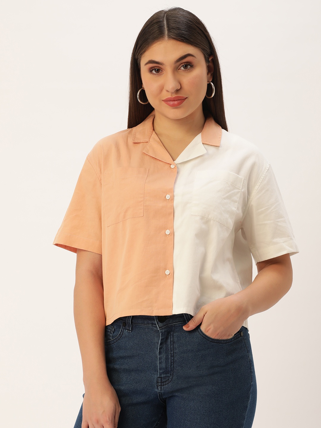 

Bene Kleed Women Boxy Colourblocked Cotton Casual Shirt, White