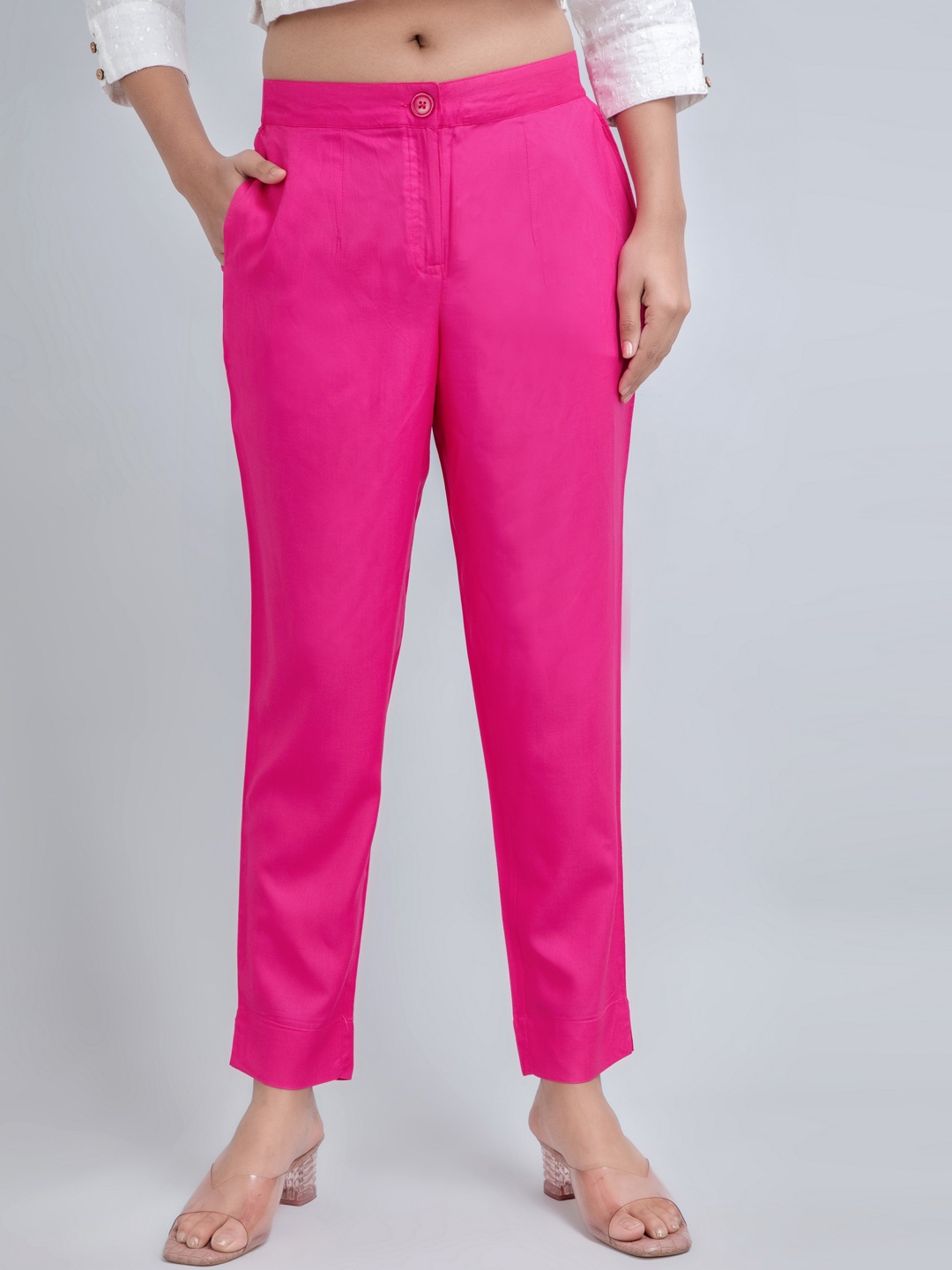 

SUTI Women Mid Rise Cotton Trousers, Pink