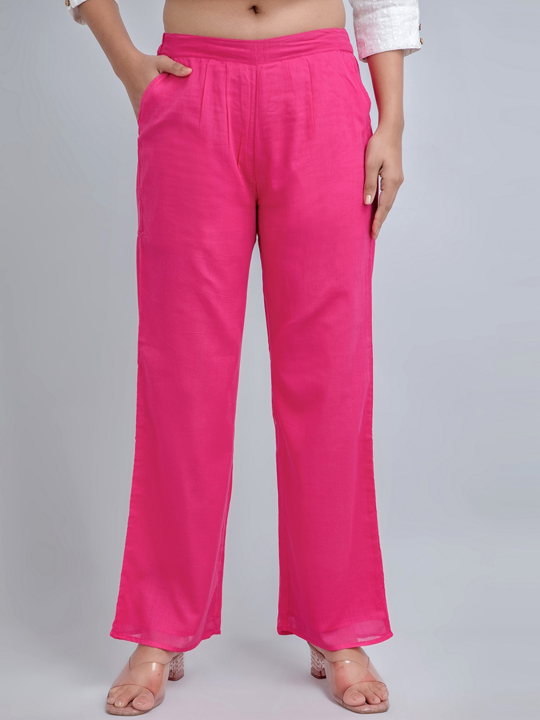 

SUTI Women Loose Fit Cotton Trousers, Pink