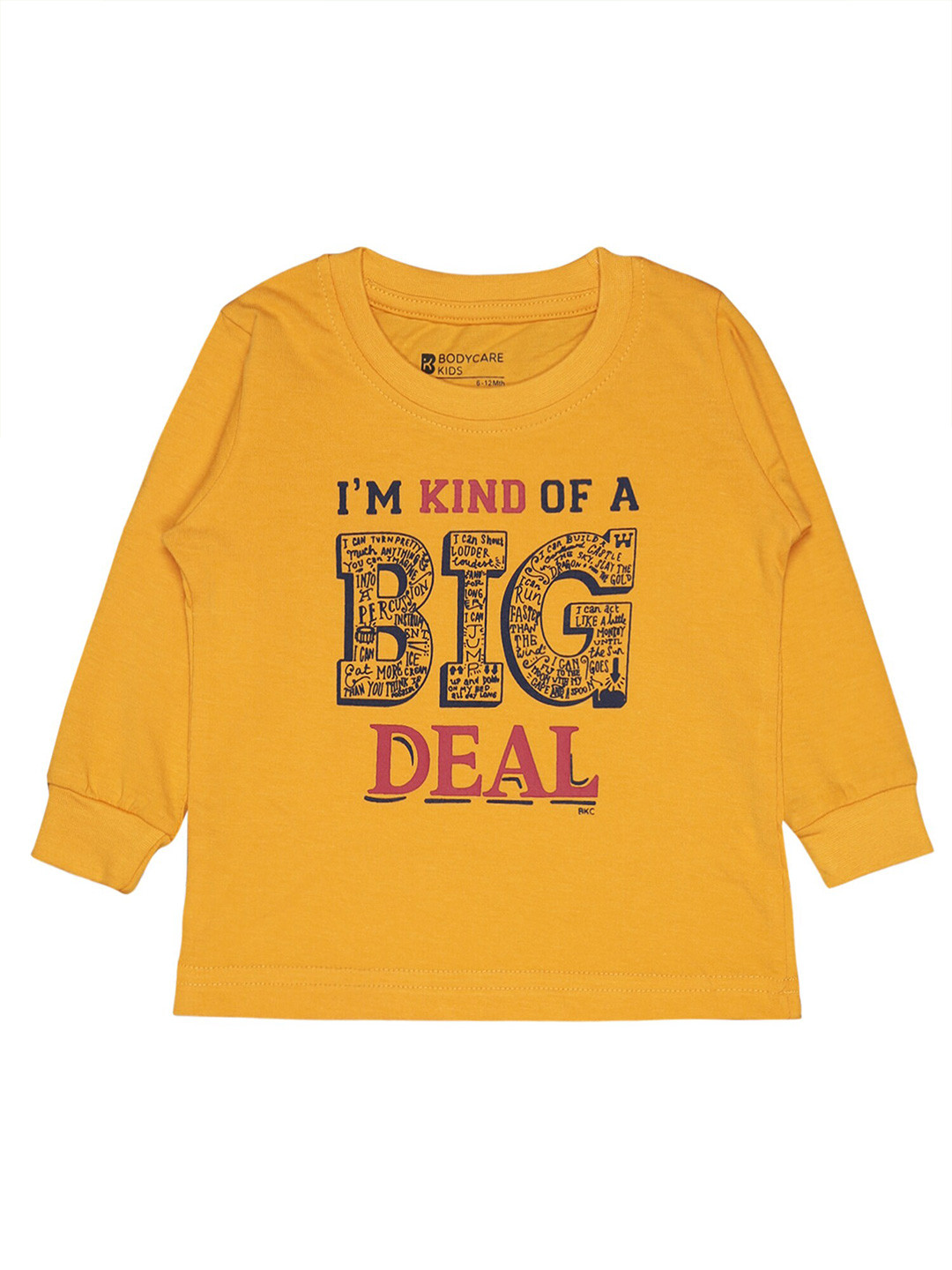 

Bodycare Infants Boys Typography Printed Cotton T-Shirt, Mustard