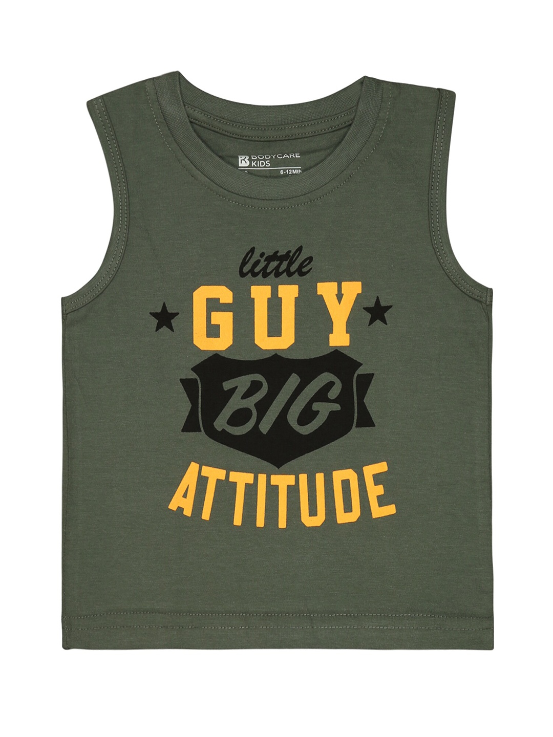 

Bodycare Boys Typography Printed Sleeveless Cotton T-shirt, Olive