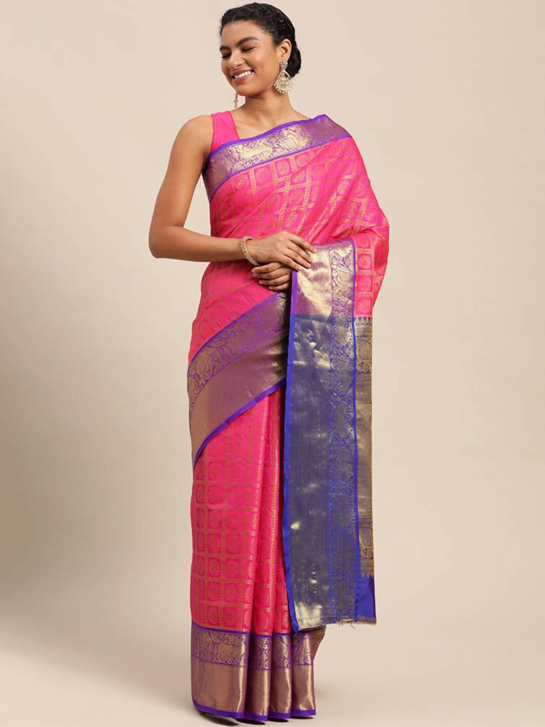 

SGF11 Woven Design Pure Zari Heavy Work Kanjeevaram Silk Saree, Pink