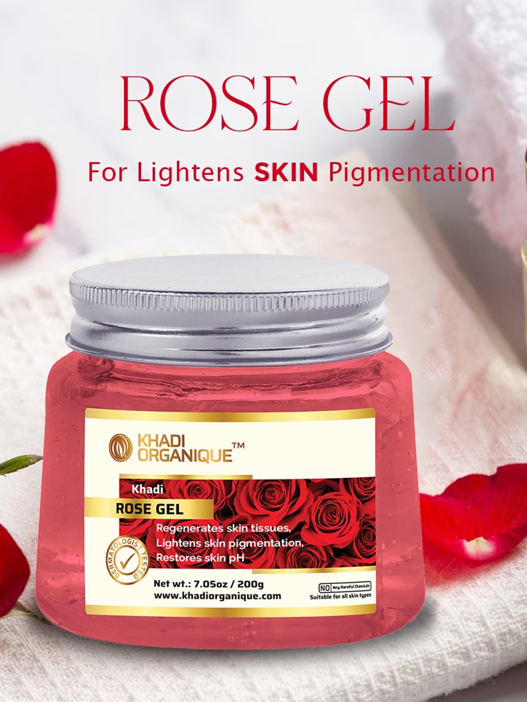 

Khadi Organique Rose Gel For Skin Glowing & Lightening - 200 gm, Na