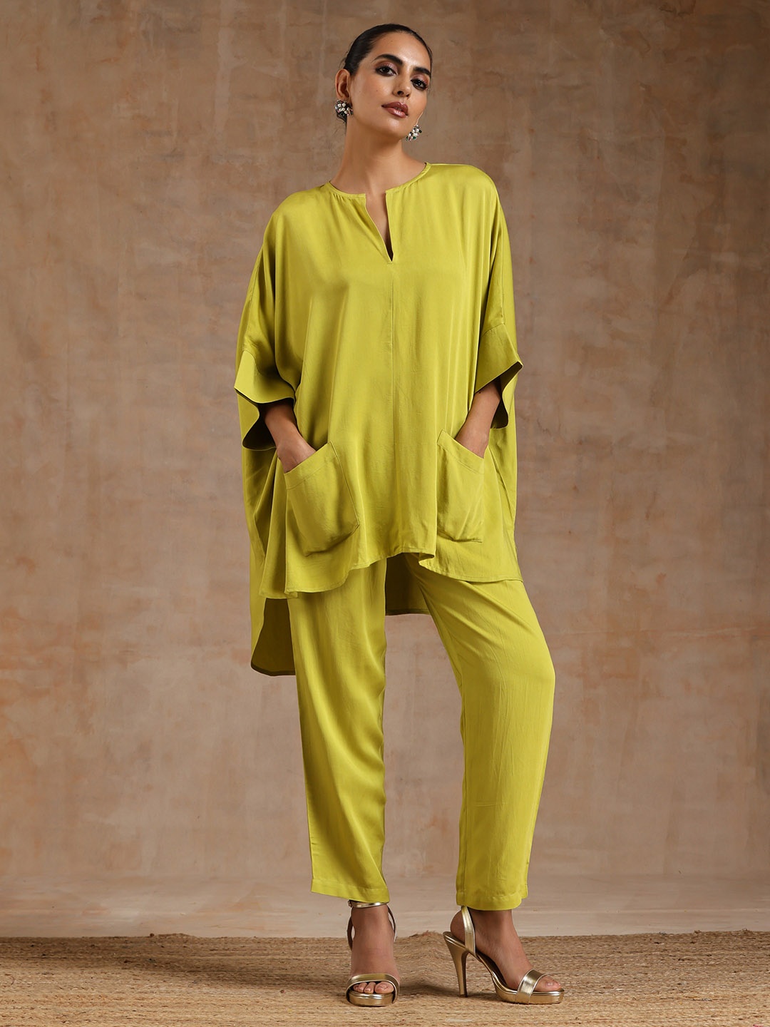 

trueBrowns High-Low Modal Top & Trouser Co-Ord Set, Lime green