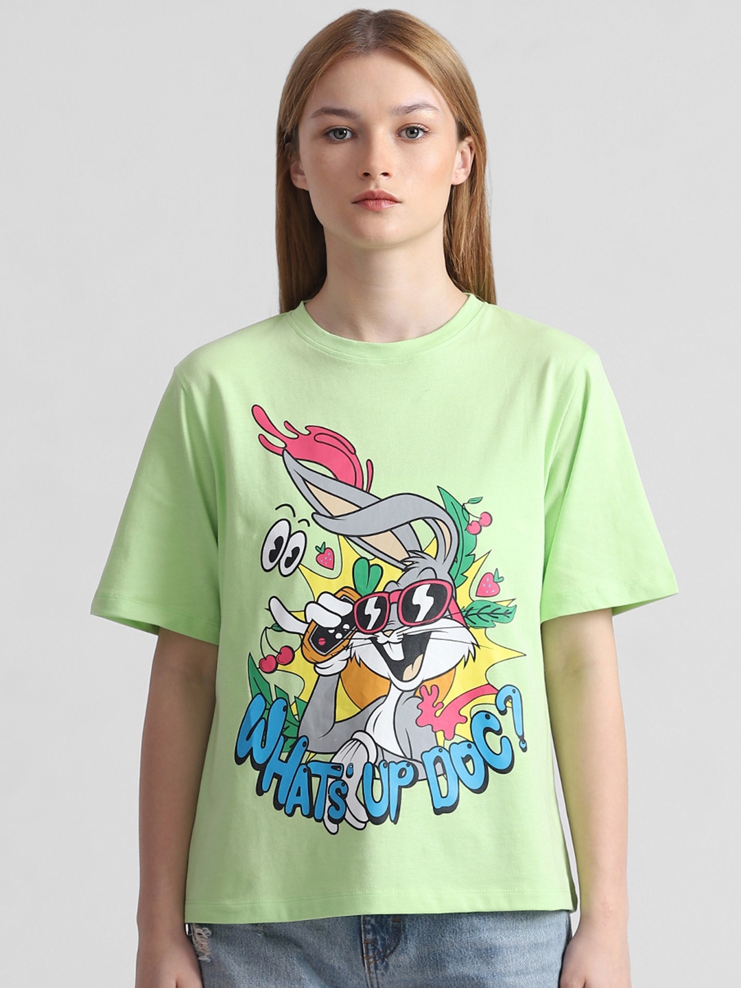 

ONLY Looney Tunes Printed Loose Cotton T-Shirt, Green