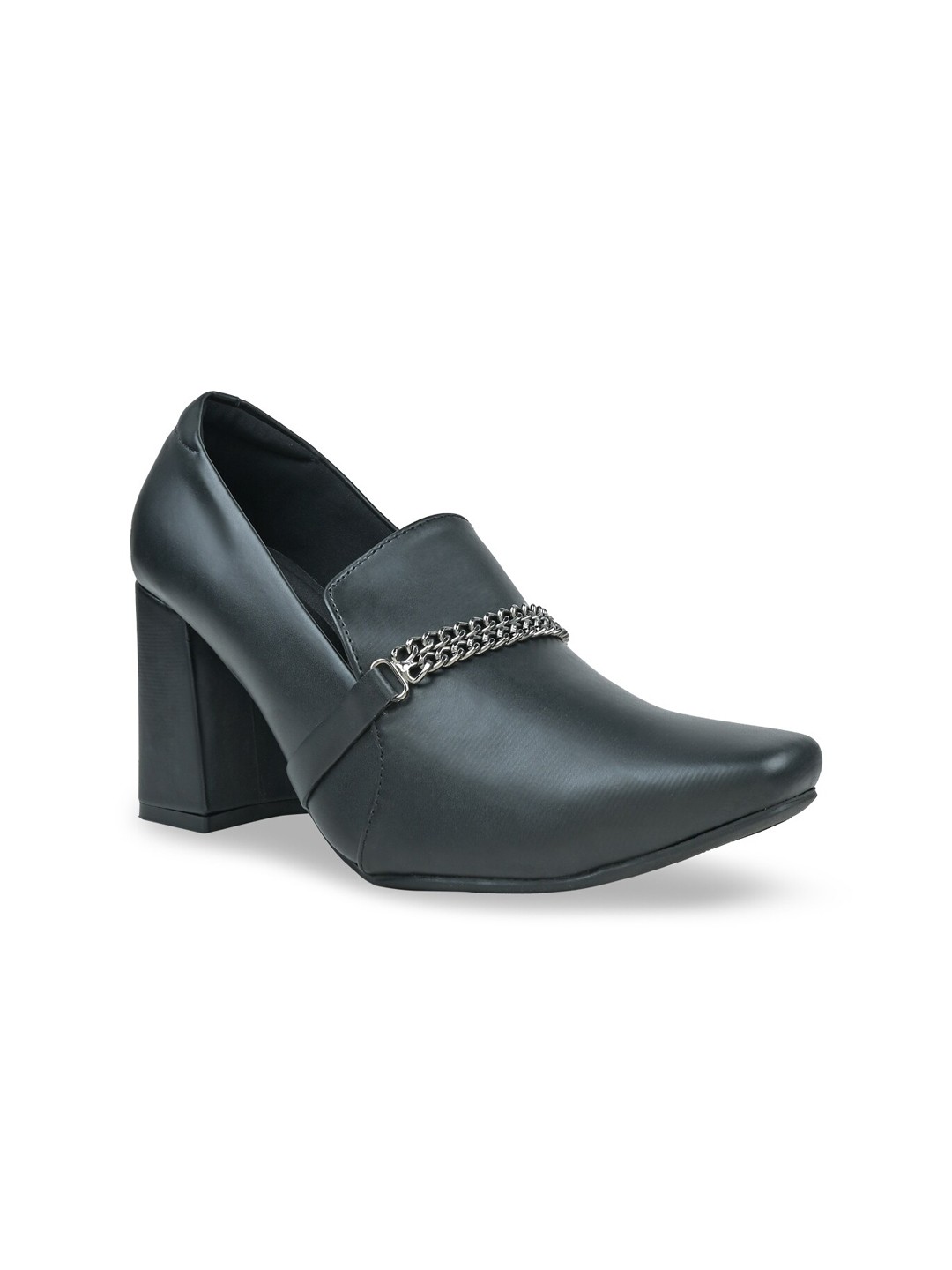 

Rocia Chain Embellished Block Heel Pumps, Black
