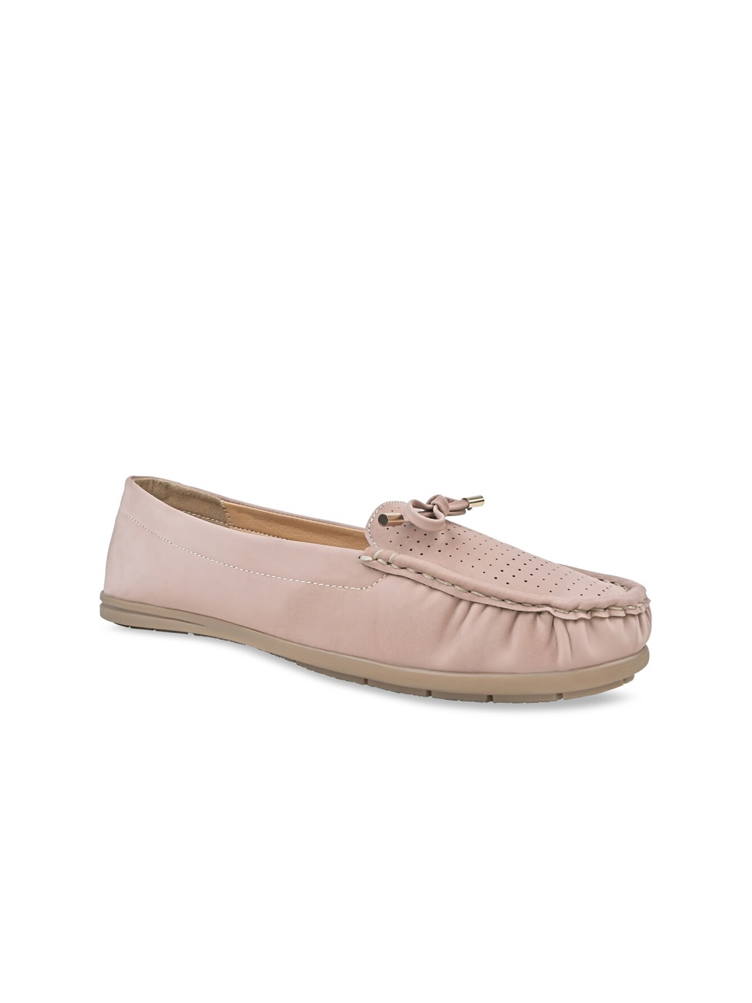 

Rocia Women Perforations Comfort Insole Penny Loafers With Bows, Pink