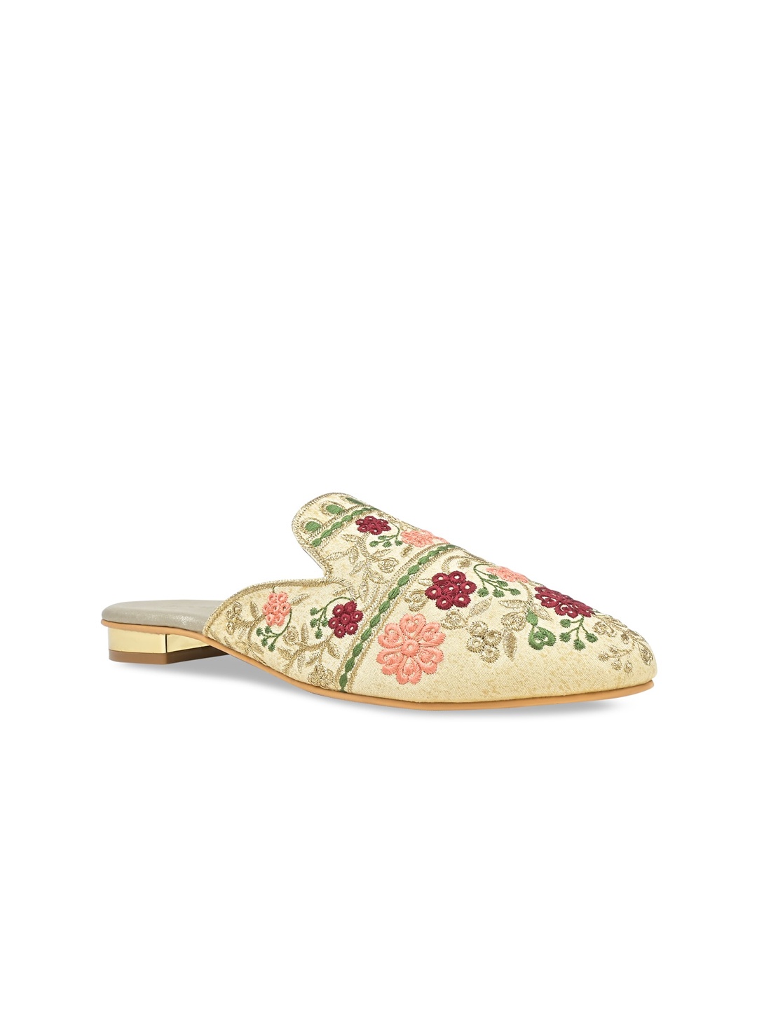

Rocia Pointed Toe Ethnic Embroidered Mules, Gold