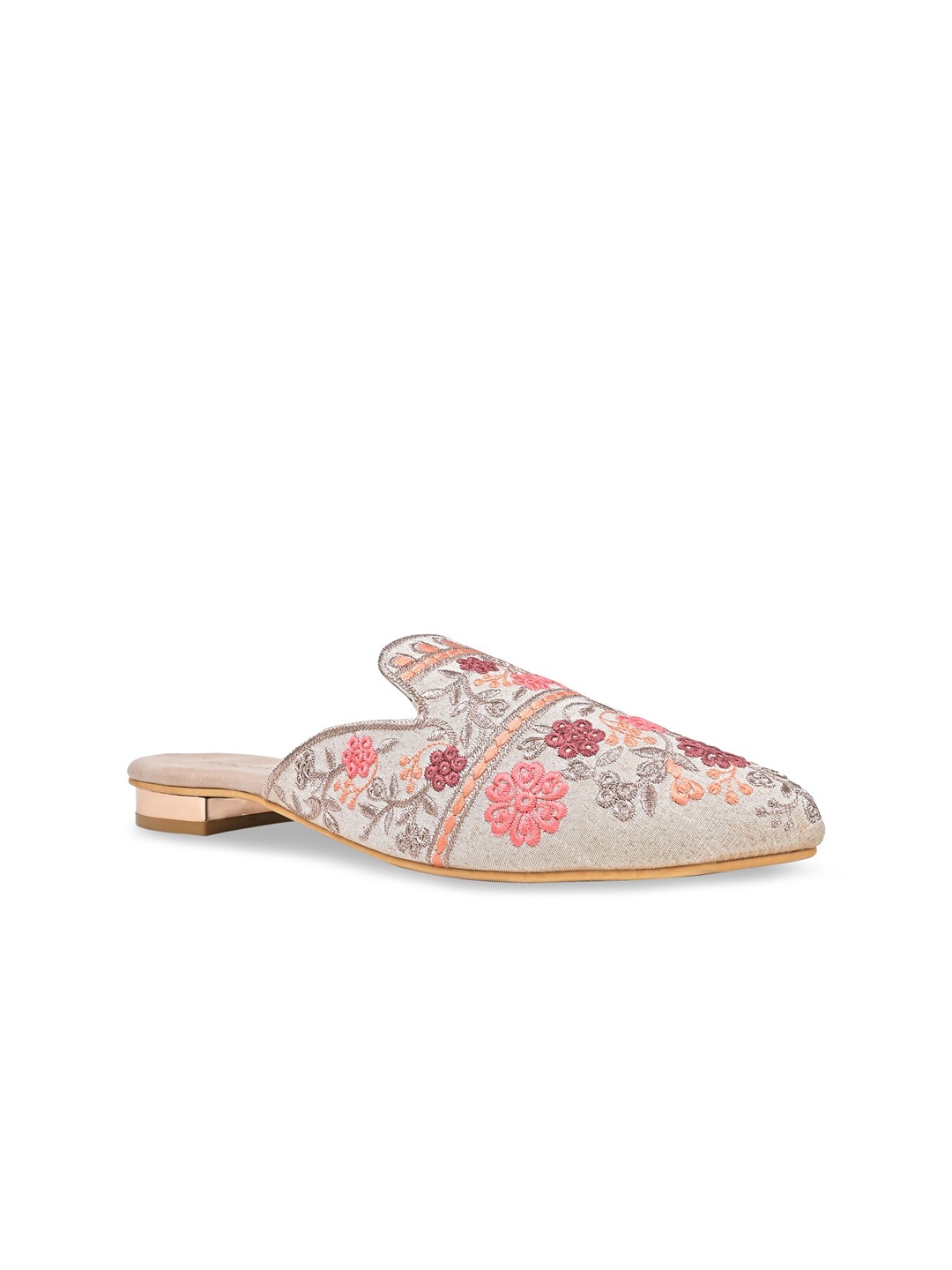 

Rocia Pointed Toe Ethnic Embroidered Mules, Rose gold