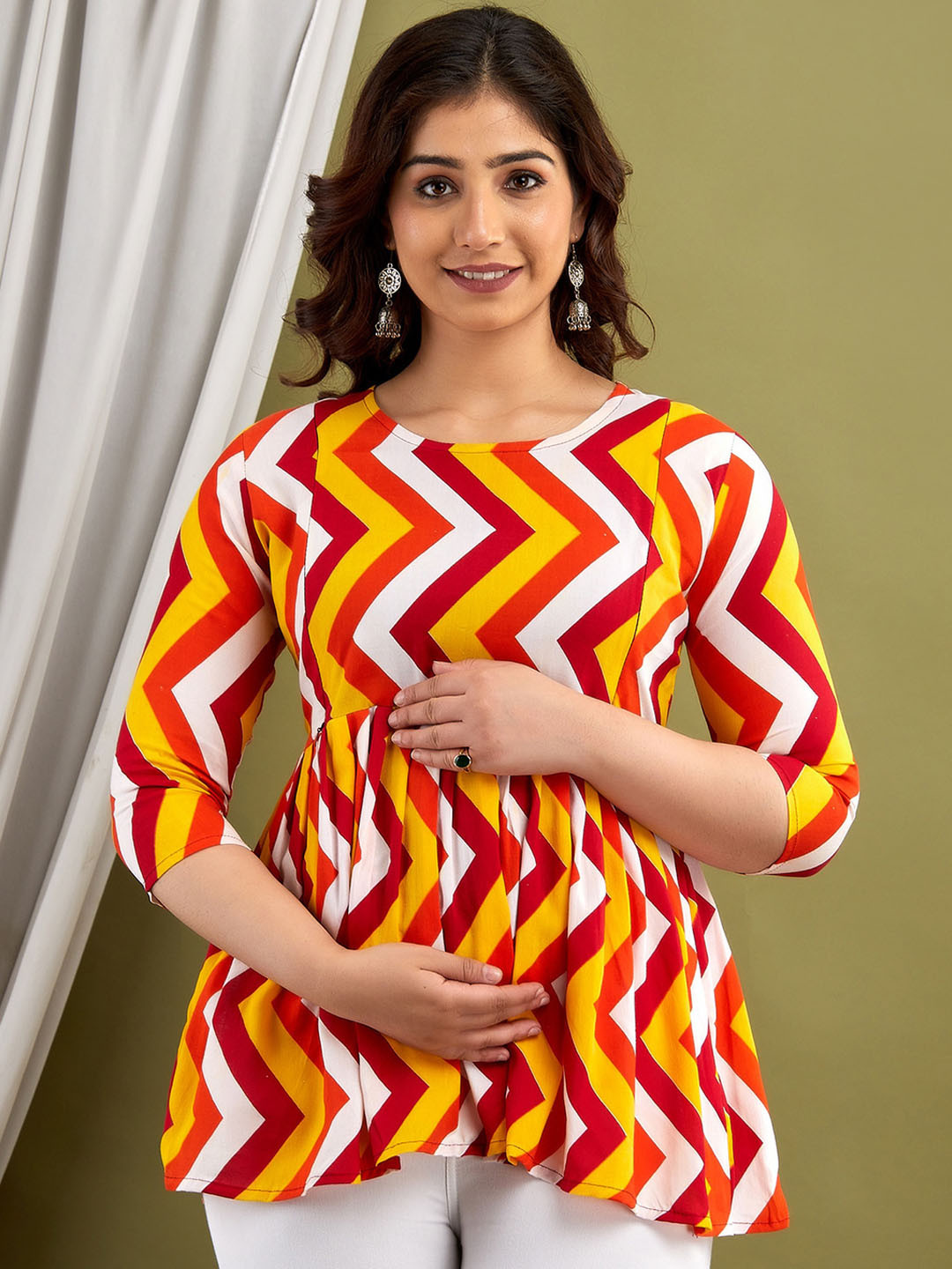 

Mialo fashion Chevron Printed Maternity Kurti, Orange