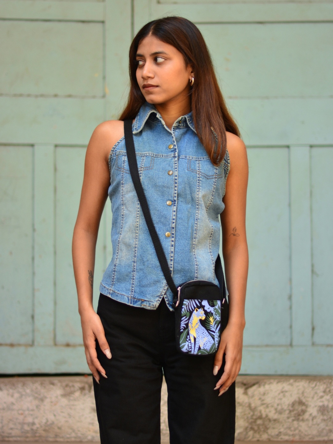 EcoRight Adventure Roar Cotton Mobile Sling Bag, Blue