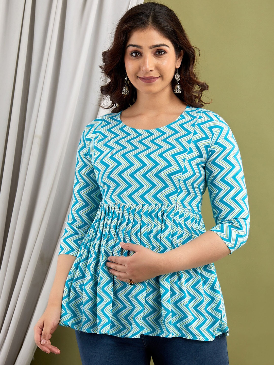 Mialo fashion Chevron Printed Maternity Kurti, Blue