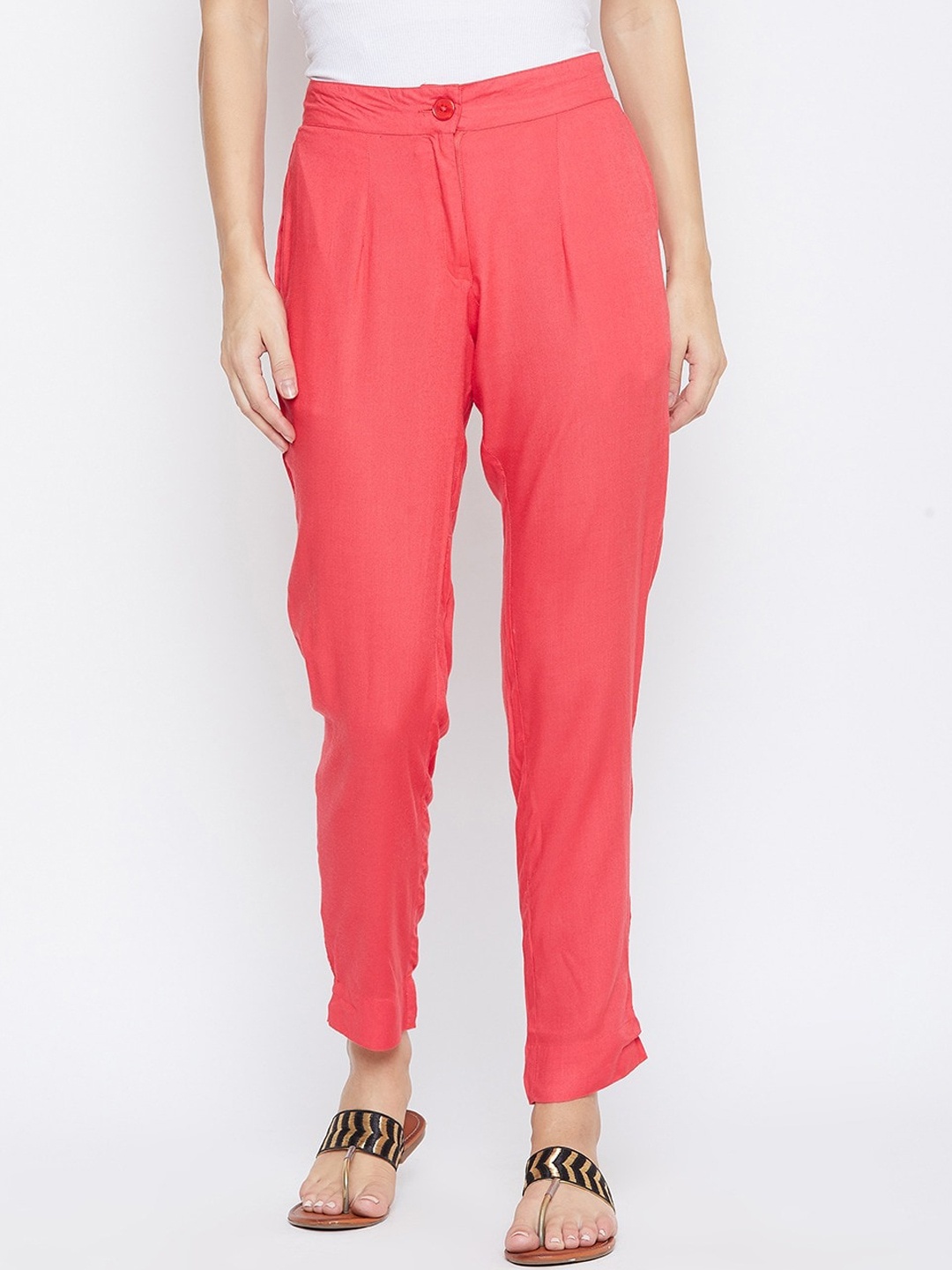 

SUTI Women Pink Comfort Slim Fit Pleated Trousers