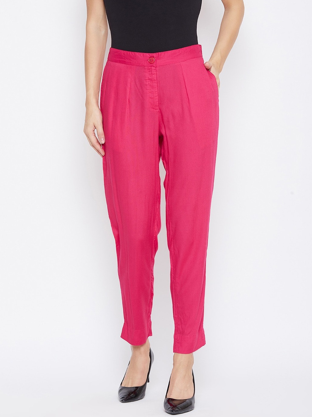 

SUTI Women Comfort Slim Fit Pleated Trousers, Pink