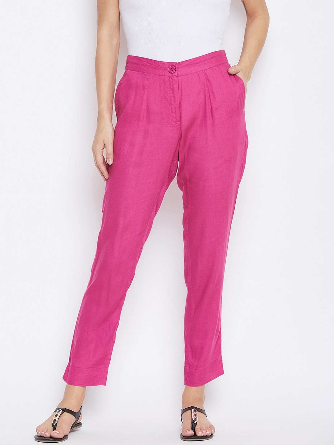 

SUTI Women Comfort Slim Fit Pleated Trousers, Pink