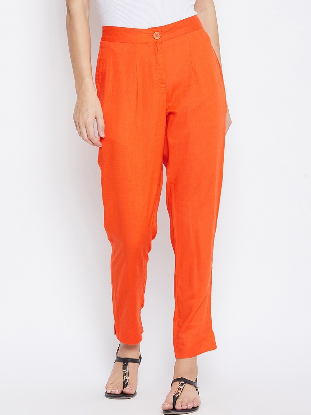 

SUTI Women Comfort Slim Fit Pleated Trousers, Orange