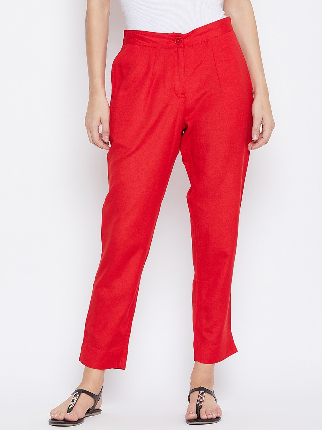 

SUTI Women Comfort Slim Fit Pleated Trousers, Red