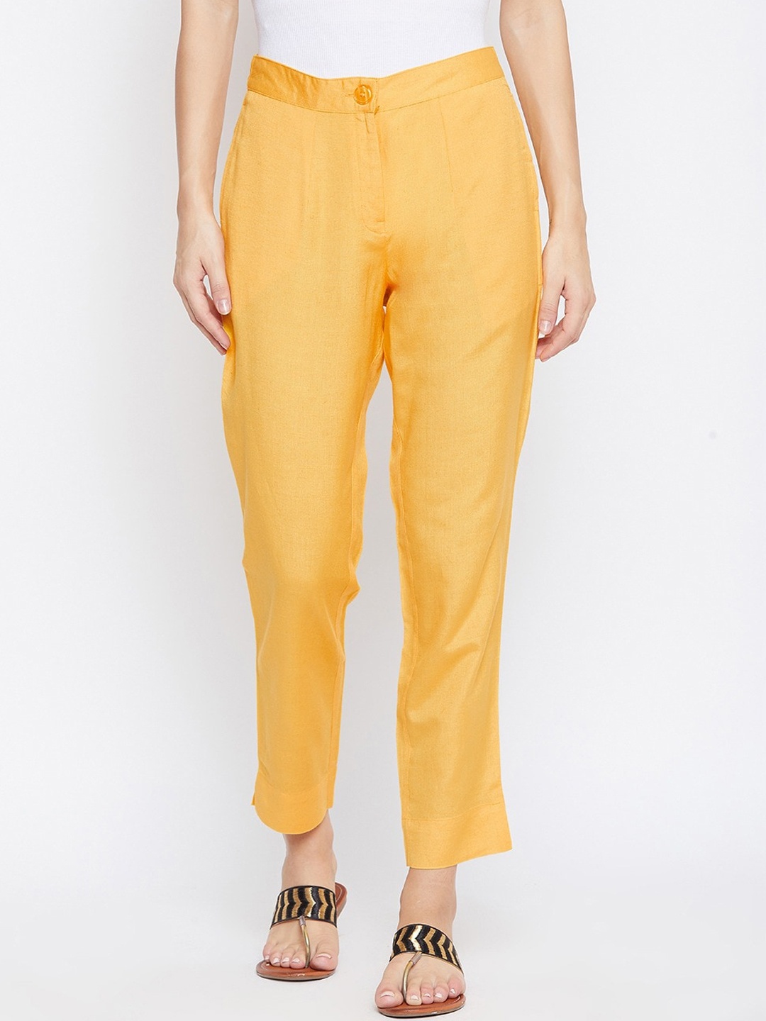 

SUTI Women Comfort Slim Fit Pleated Trousers, Yellow