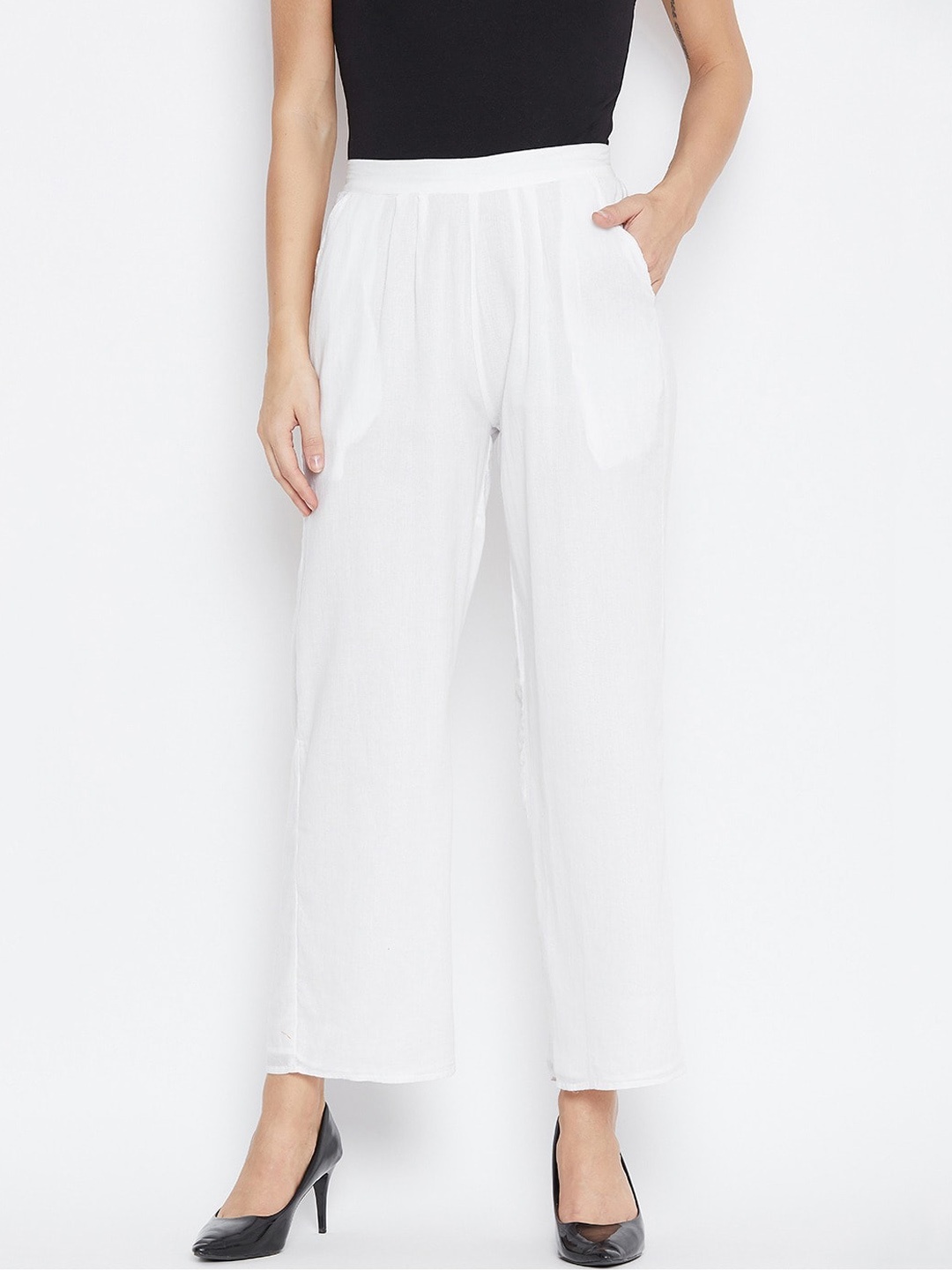 

SUTI Women Straight Fit Cotton Parallel Trousers, White