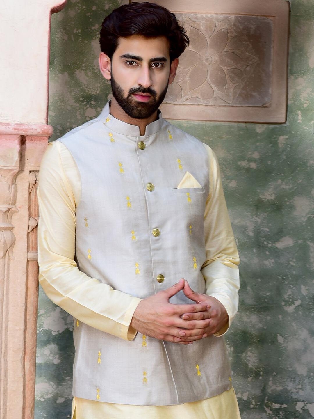 

HOUSE OF DEYANN Woven Design Nehru Jacket, Grey