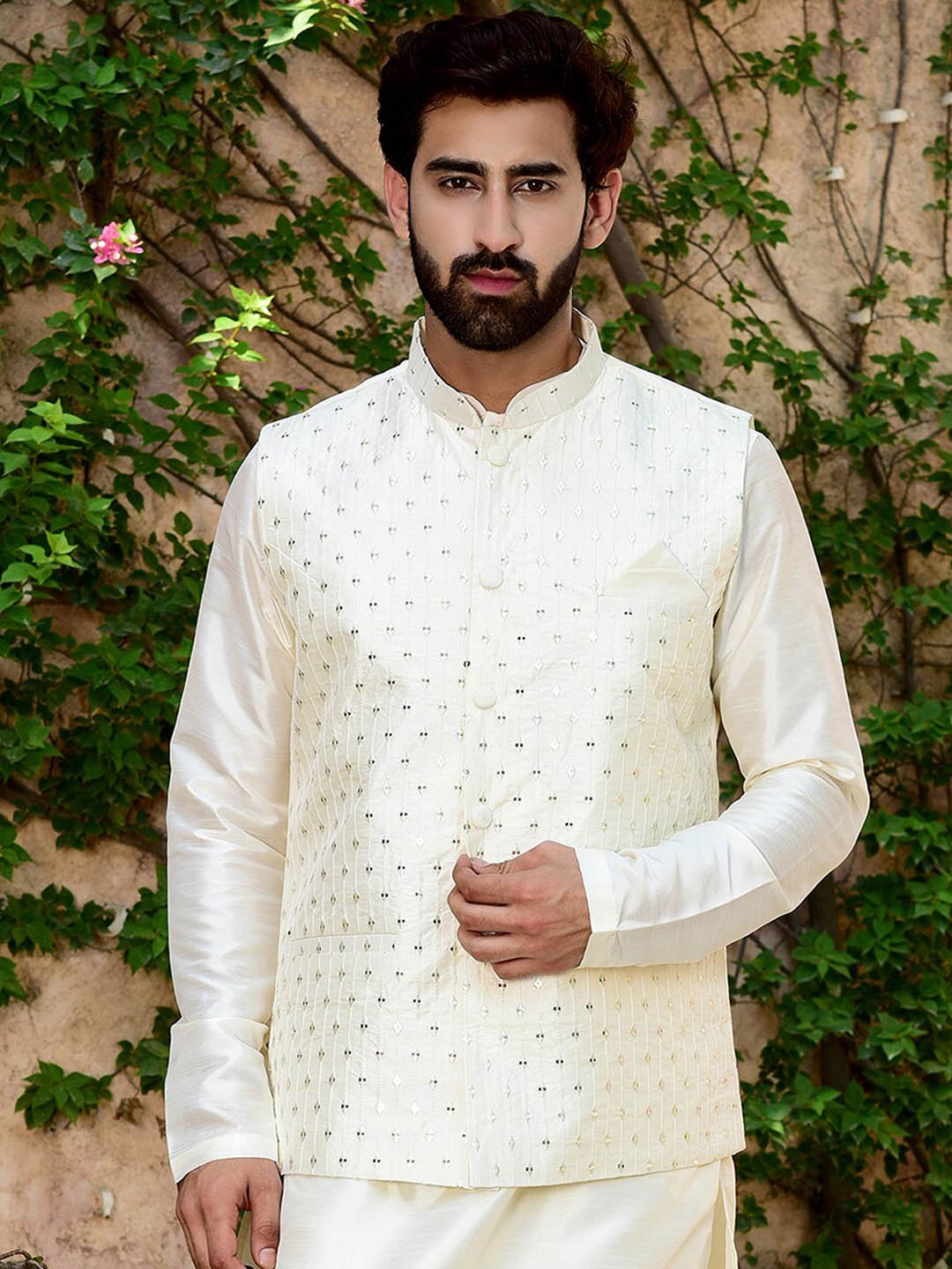 

HOUSE OF DEYANN Embellished Nehru Jacket, Off white