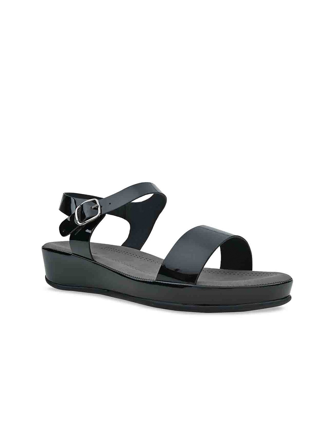 

Rocia Open Toe Flats With Buckle Closure, Black