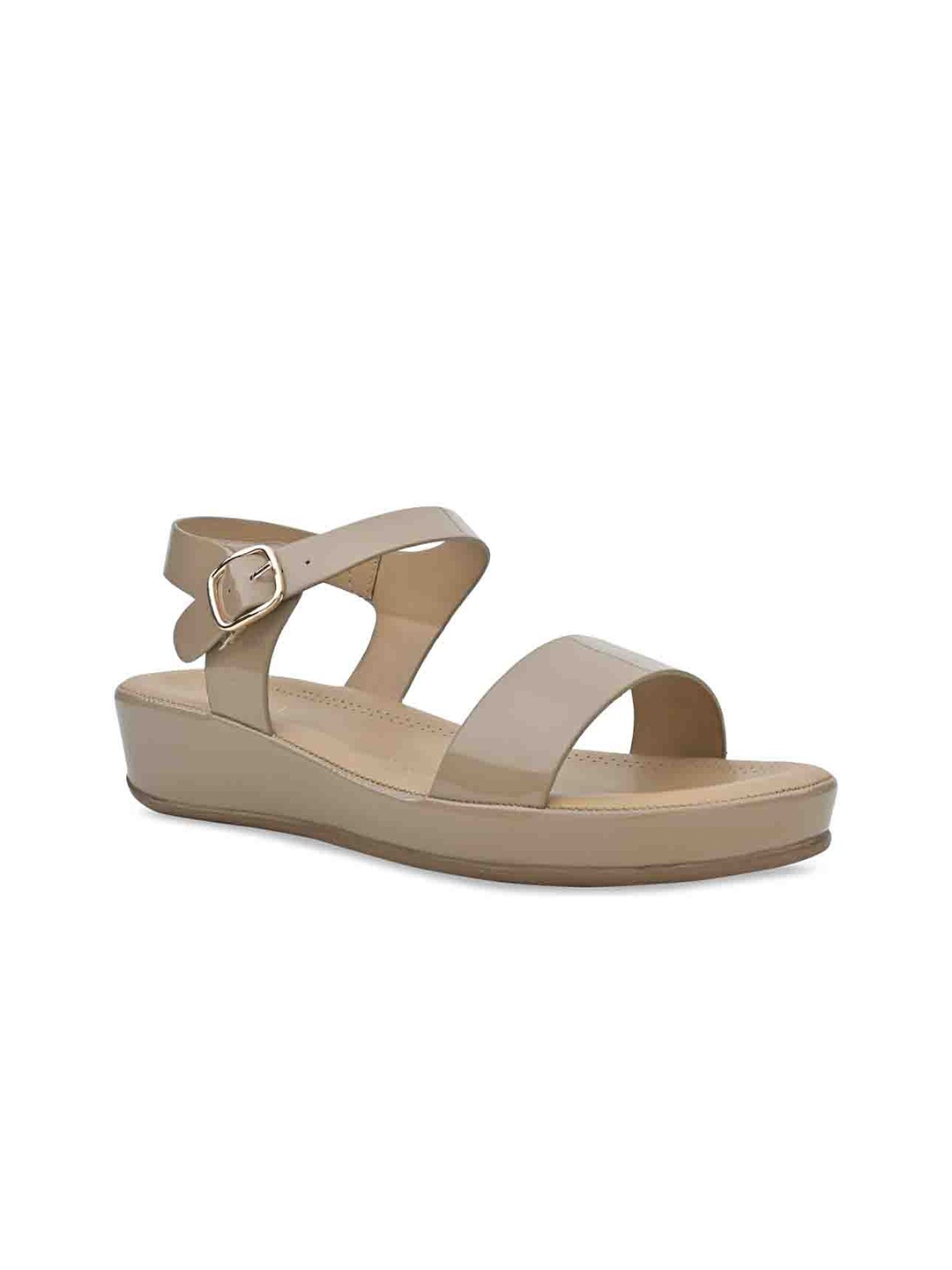 

Rocia By Regal Open Toe Flats With Buckle Closure, Beige